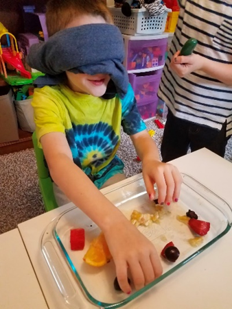 Student blindfolded during excercise